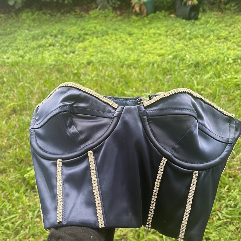 Oh Polly navy bustier diamonds